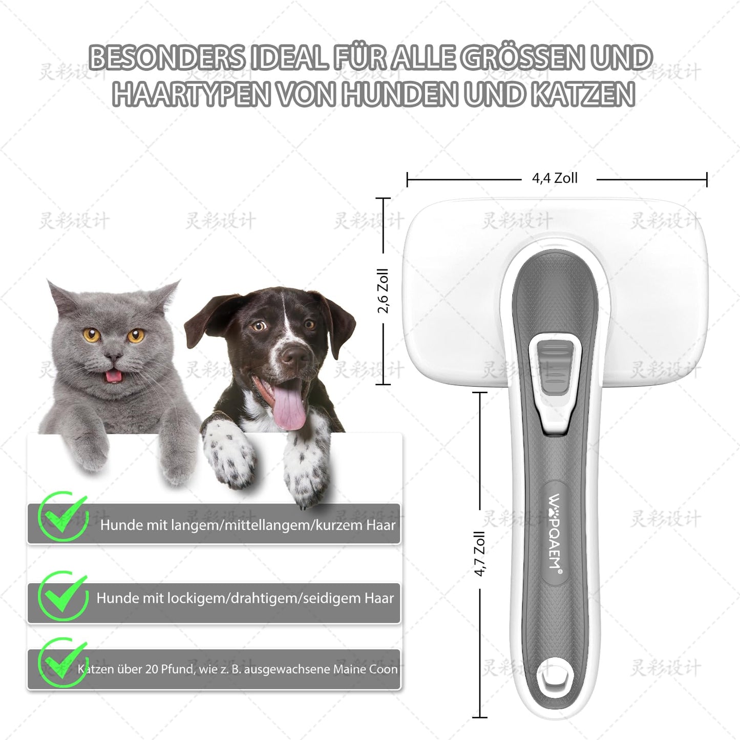 Hundebürste für Hunde und Katzen, selbstreinigend, Katzenbürste für Unterwäsche und Fell 