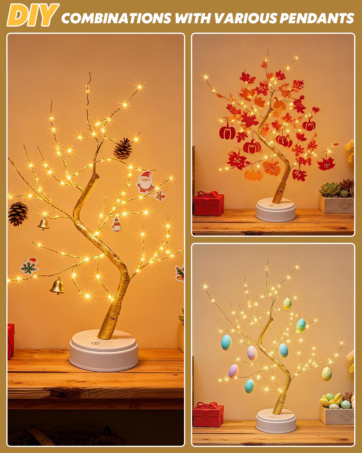 LED Lichterbaum, Baum Licht Warmweiß Verstellbare Äste, 108 LED Baum Lampe Dekobaum Belichtet Baumbeleuchtung Innen Deko 