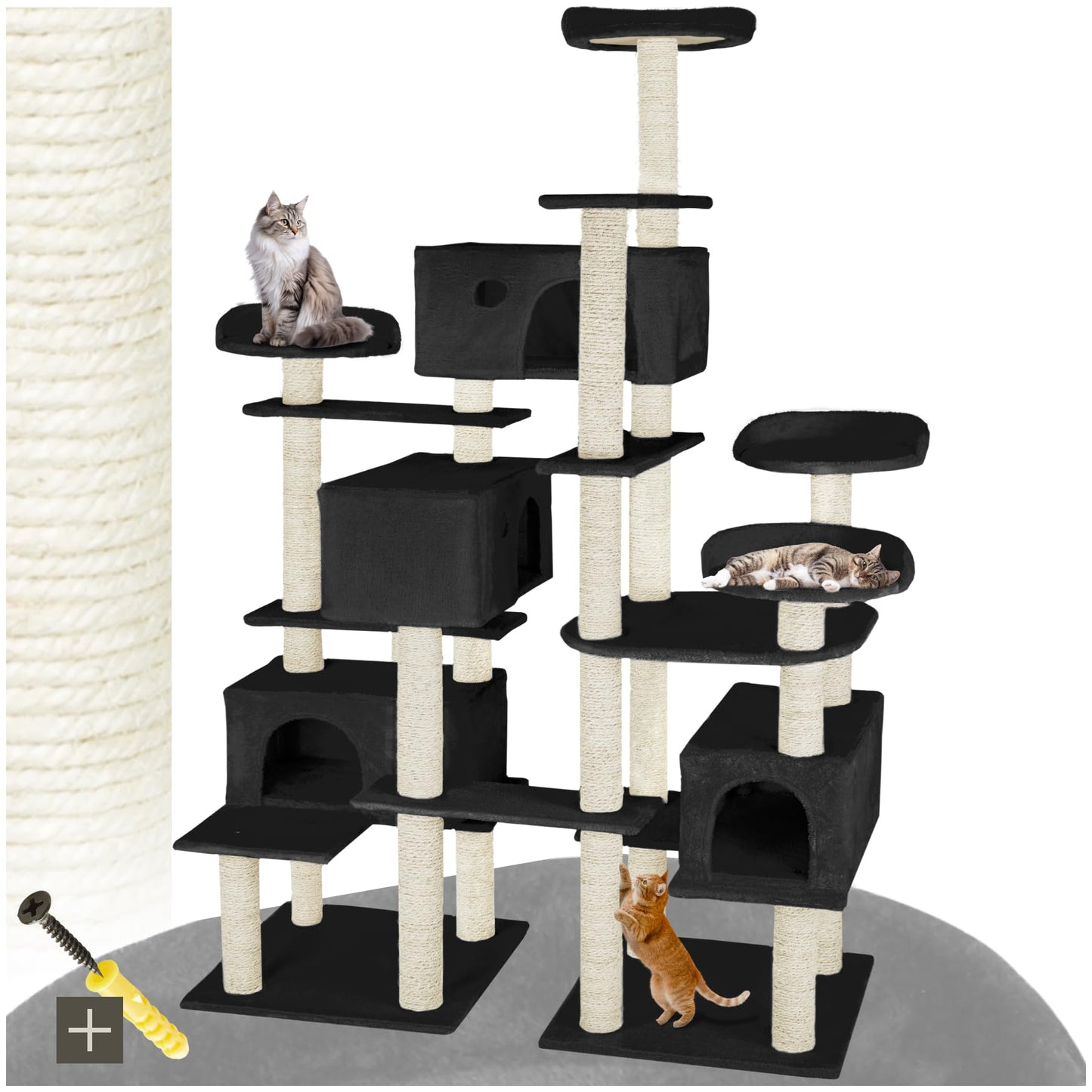 tectake® Katzen Kratzbaum mit Zubehör für Katze groß XXL, Spielturm mit Kratzsäule 