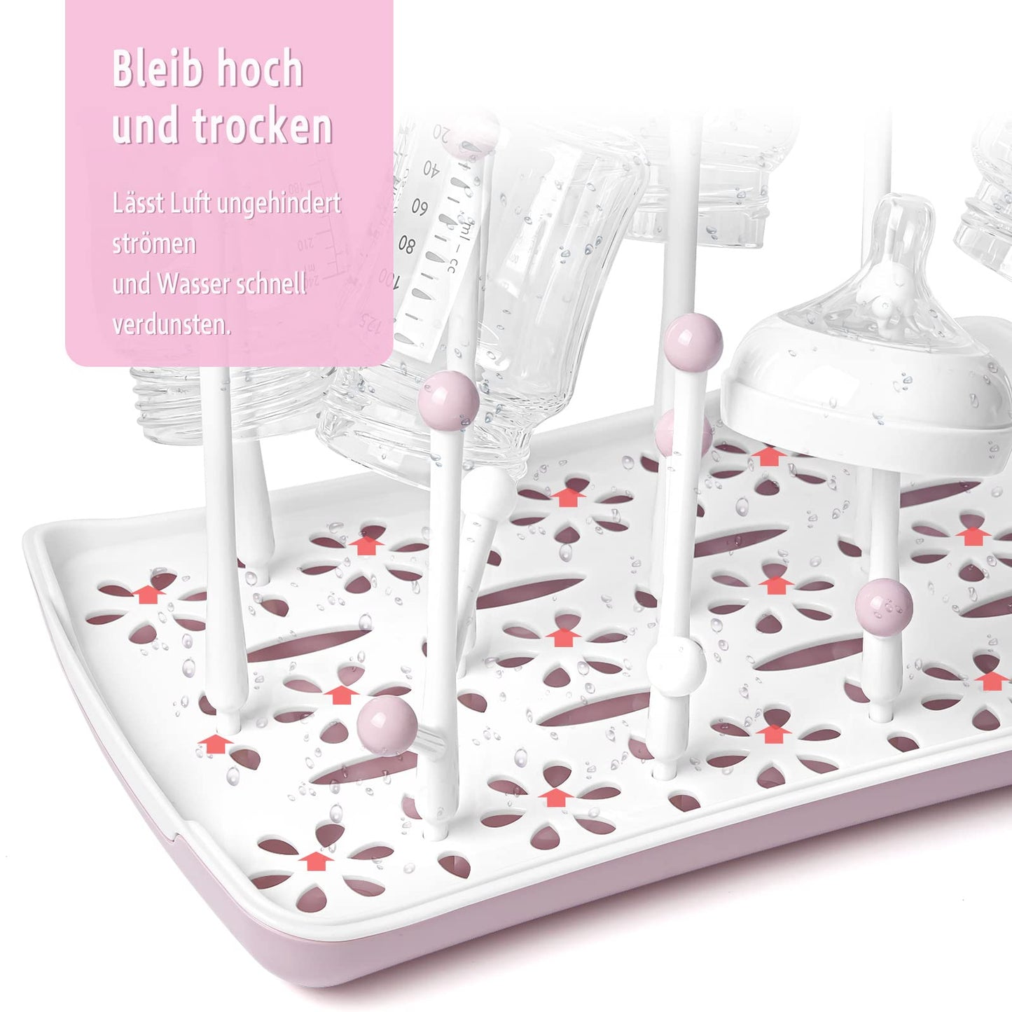 Trockenständer Babyflaschen, Abtropfgestell für Babyflaschen, Flaschen, grauSaudern 