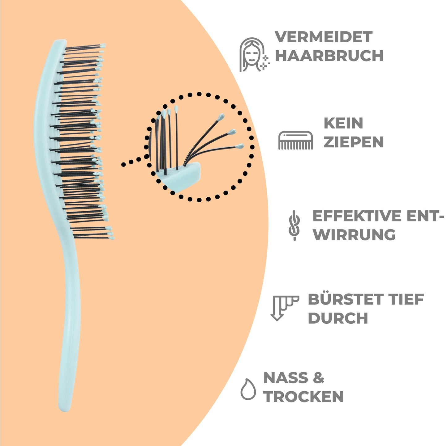 Ninabella Mini Haarbürste ohne Ziepen - Bürste für Reisen - Entwirrbürste für trockenes und nasses Haar - Detangler Bürste