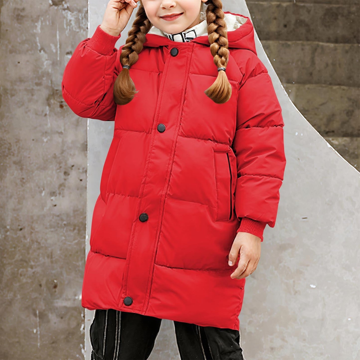 Wintermantel Mädchen Lang Daunenmantel, KODMNSW Warm Puffer Mantel Winterjacke mit Kapuze 