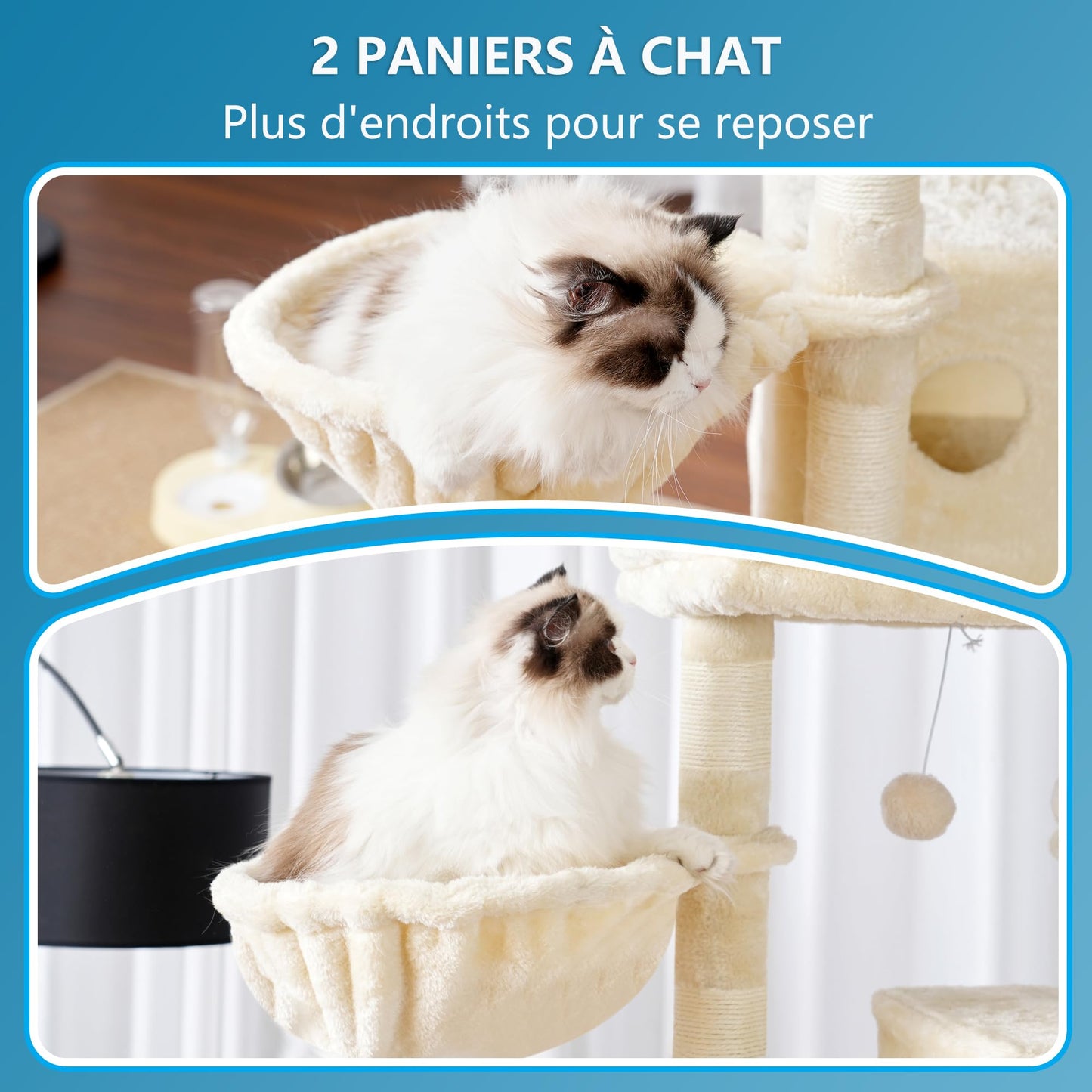 XXL Kratzbaum mit 2 großen Plattformen, 3 Höhlen, 2 Körben, Plüschbälle und Sisal-Kratzbäumen 