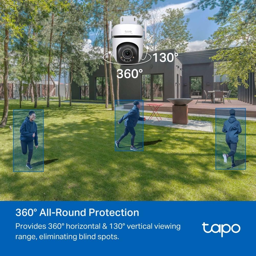 WLAN-Überwachungskamera Außen, 360° Sichtbereich, 1080p Auflösung, Bewegungserkennung, Nachtsicht bis zu 30 m 