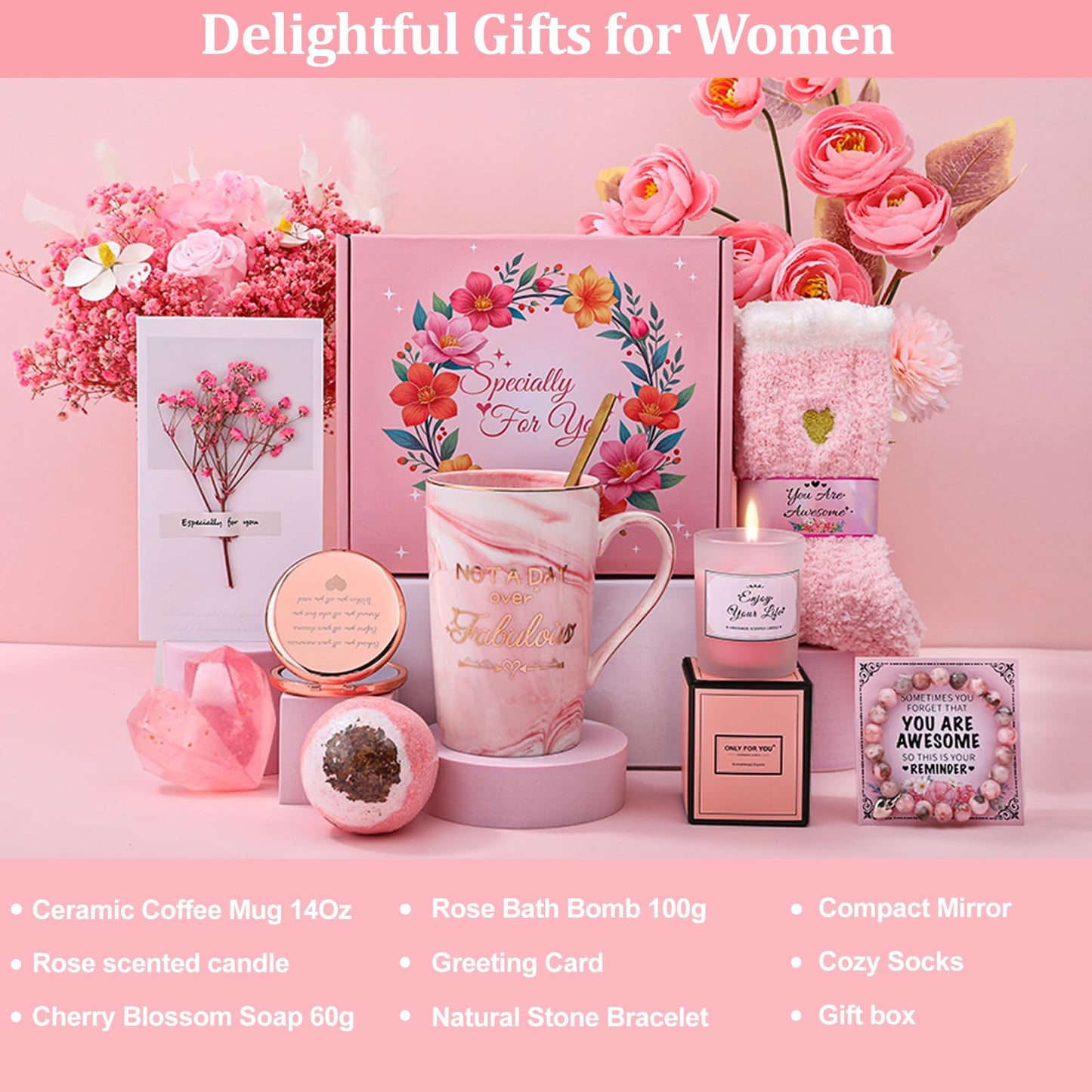 Geschenkset für Mama, Freundin, Schwester, Kaffeebecher und Geschenkset Bad-Entspannung 