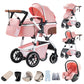 3-in-1 Kinderwagen-Set mit Sitz und faltbarem Babybett, verstellbare Liegeposition, bis 15 kg, 0-3 Jahre 