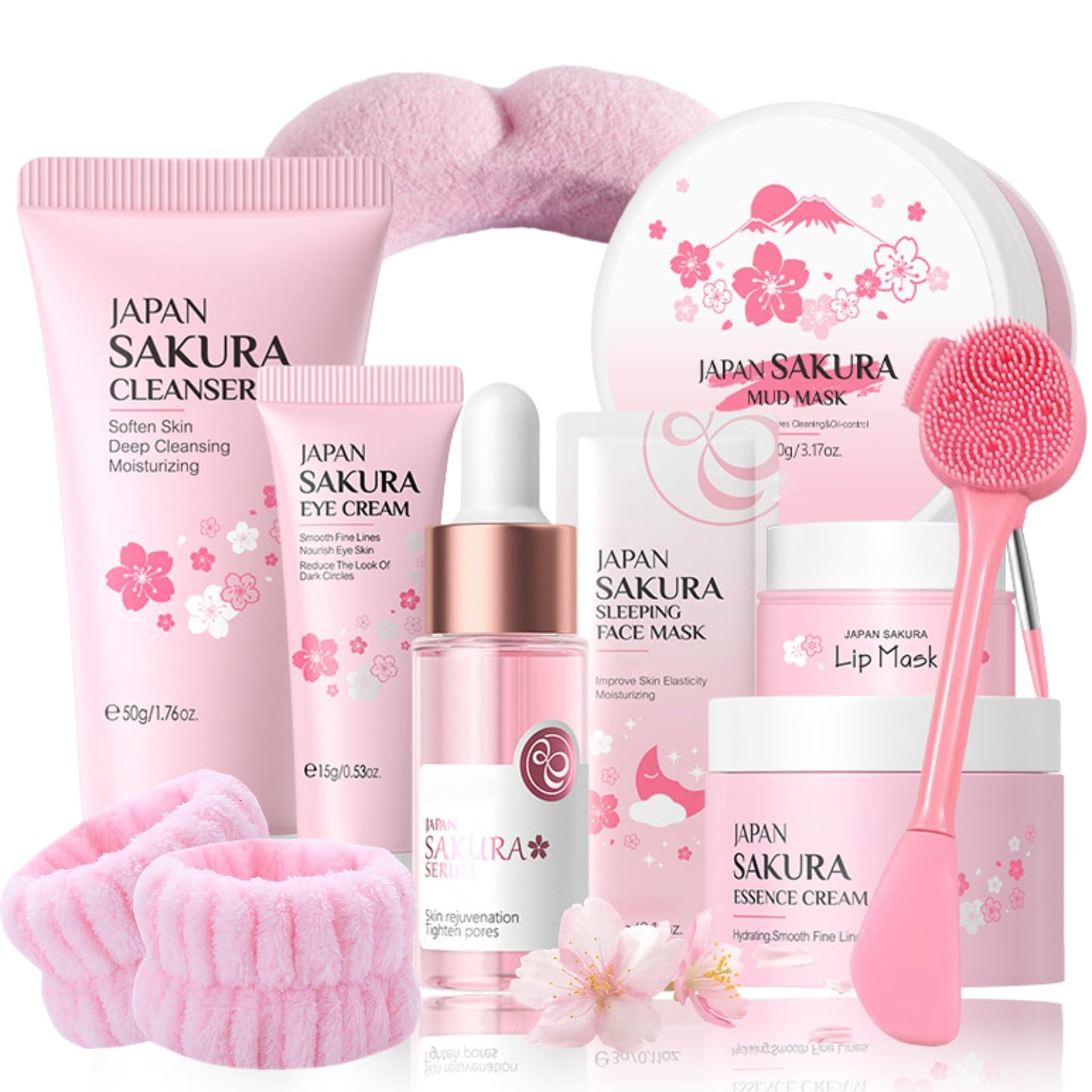 Sakura Skin Care Set Teenager Mädchen Geschenke - Skincare Set 10 Stück - Hautpflege - Anti Aging - Mit Cleanser, Serum 
