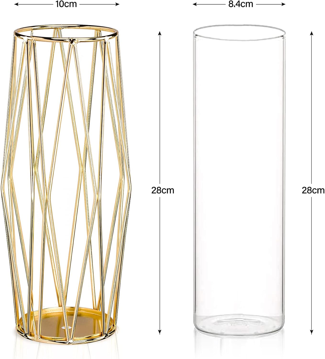 Vases dorés décoratifs pour l'herbe de la pampa, vase scandinave haut de sol avec cadre en métal pour centre de table de mariage ou bureau, 28 cm de hauteur 
