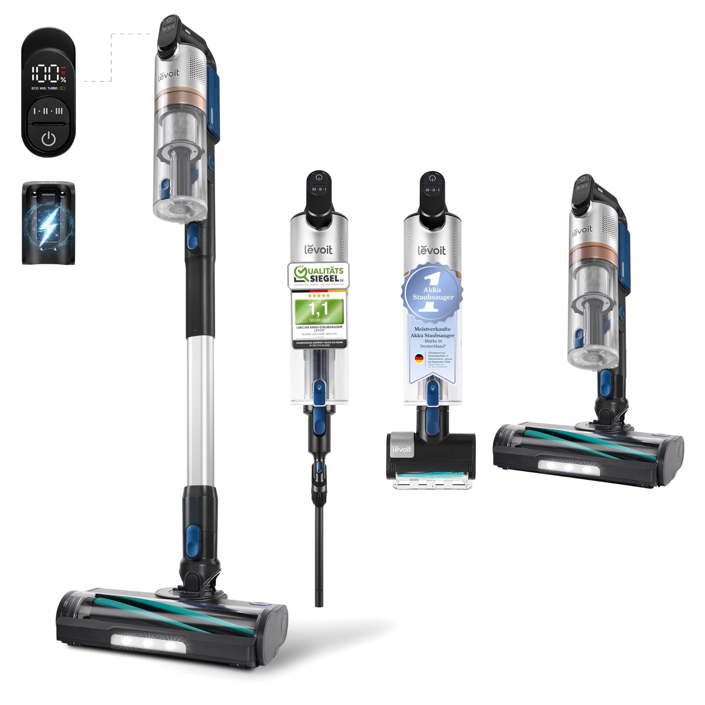 Akku Staubsauger -Levoit - Laufzeit für 75㎡ -4-in-1 Vacuum Cleaner - 99,9 Prozent Filterleistung