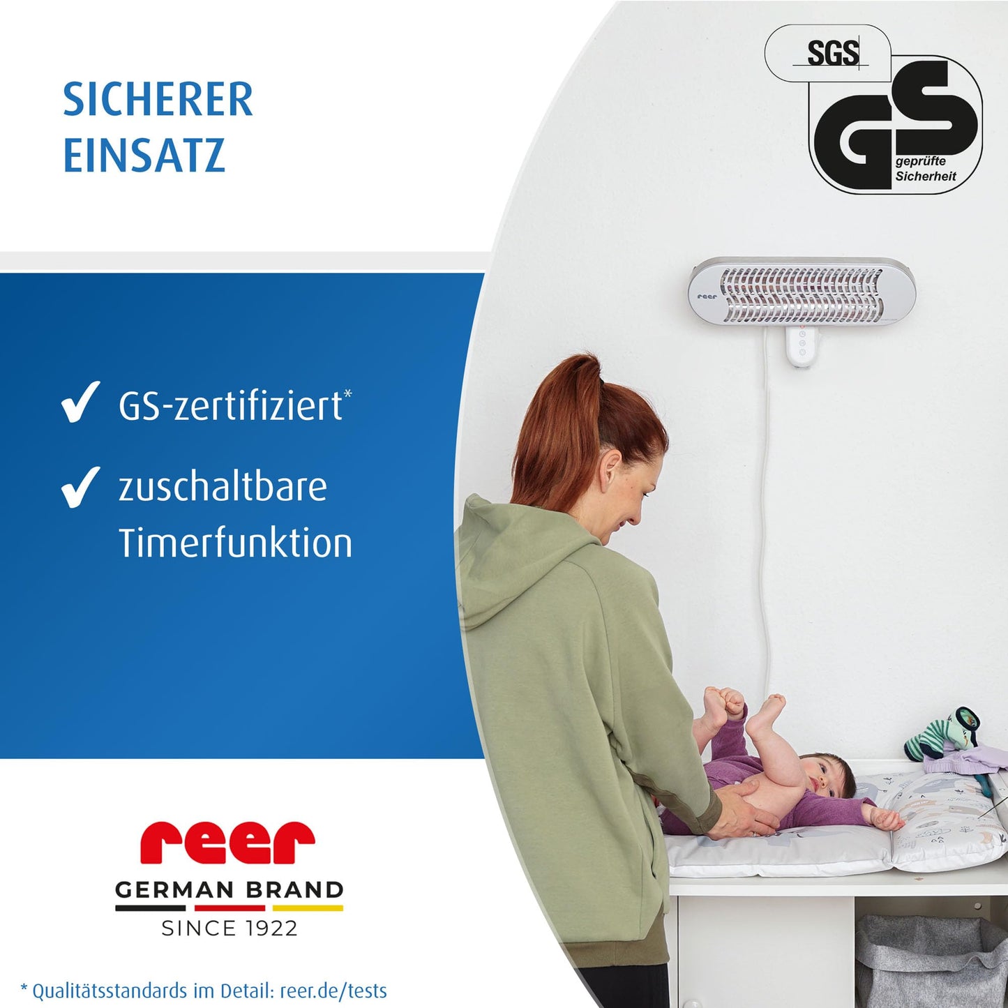 Heizstrahler – Wandheizgerät, 2 Heizstufen, Timer, nach medizinischen Standards geprüft 