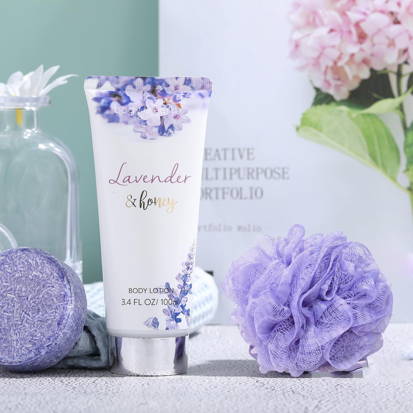 Body &amp; Earth 8-teiliges Spa-Geschenkset für Frauen, Duftrichtung Kirschblüte und Jasmin, Schaumbad, Duschgel, Badesalz, Körperlotion 