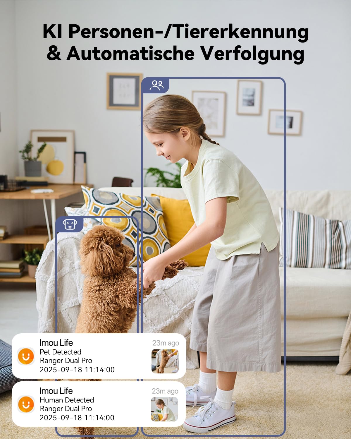 Imou 2K + 2K Dual-Kamerasystem für die Innenüberwachung mit Personen-/Tiererkennung, 2,4/5 GHz WLAN, 360° PTZ-Kamera, Farbnachtsicht, intelligente Verfolgung, Zwei-Wege-Audio, Sirene, Privatmodus, ideal für 