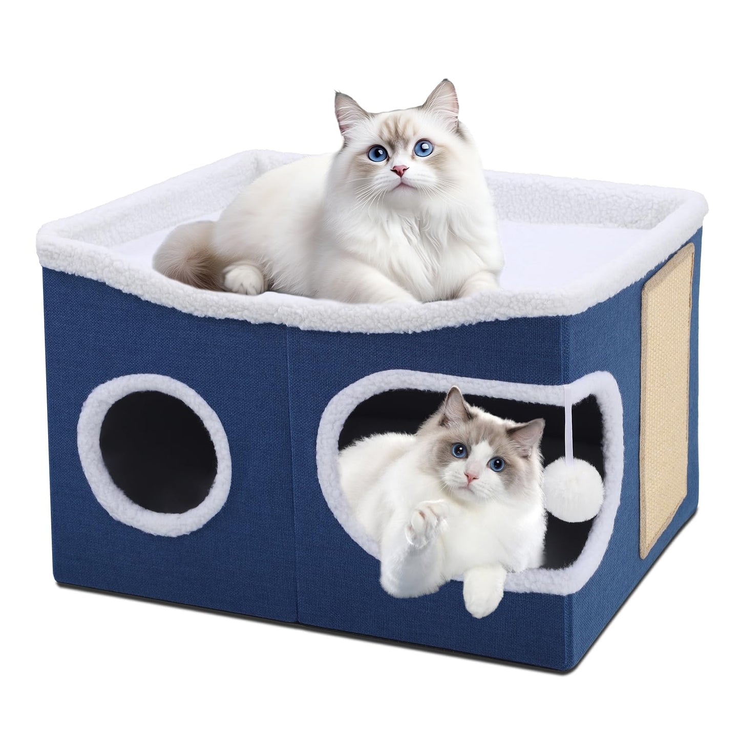 Faltbares Katzenhaus, mit Kratzbrett und Spielball, Katzenhaus Höhle für kleine und mittlere Haustiere 