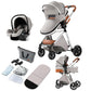 Reenborn 3-in-1 Kinderwagen, Buggy mit zwei umkehrbaren Schiebemodi, Kinderwagen mit Gestell aus Aluminiumlegierung, Babywagen, 3-in-1 Komplettset mit Ein-Klick-Faltmechanismus 