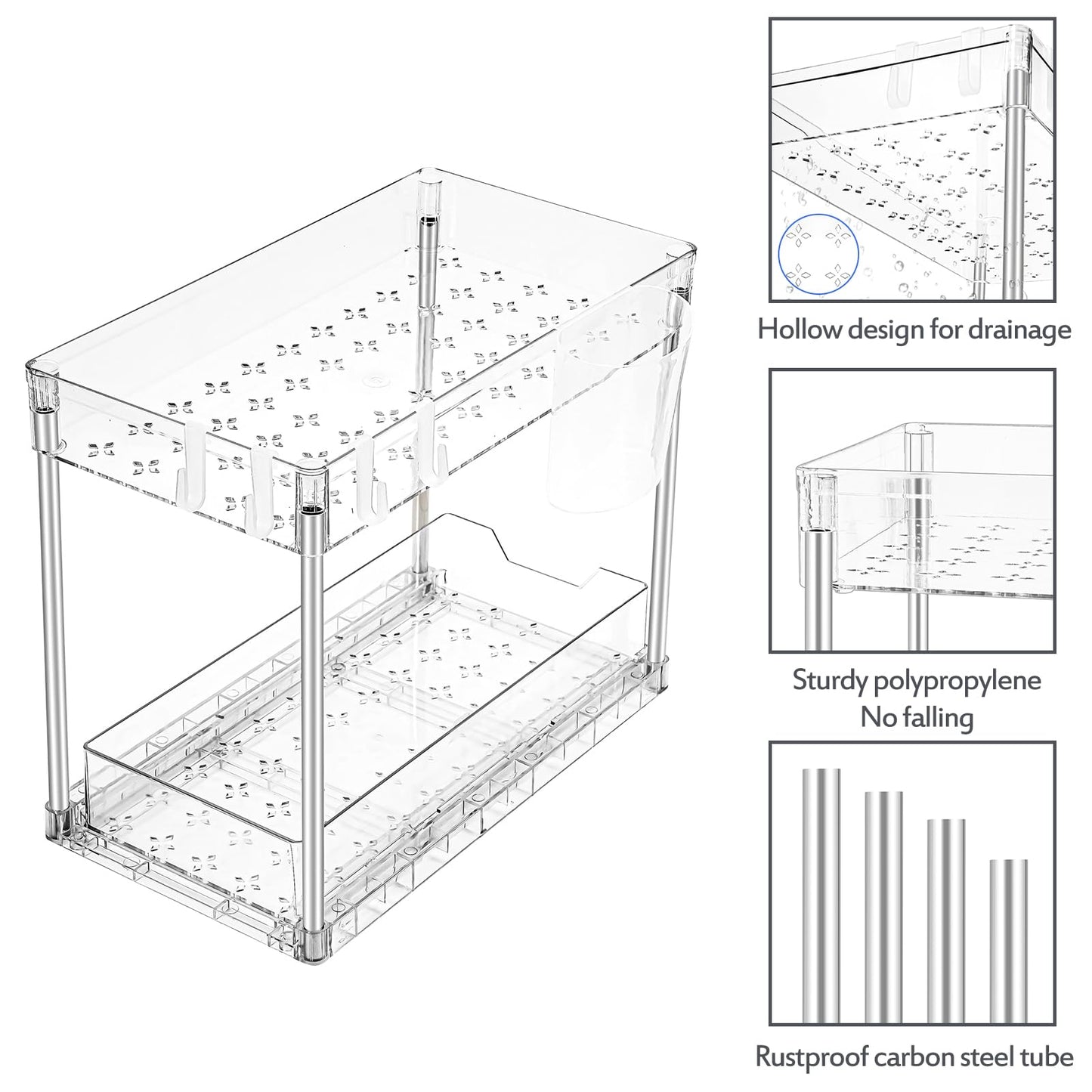 Puricon Unter Waschbecken Regal Spülschrank Organizer, 2 Etagen Standregal Küche Arbeitsplatte Regal Organizer 