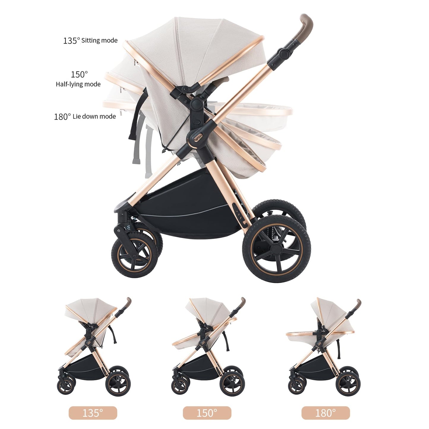 Shineey 3-in-1 Kinderwagen, Buggy, faltbarer Kinderwagen-Satz, Kombi-Kinderwagen 3-in-1 mit großer, komfortabler Babywanne, Gestell aus Aluminiumlegierung 