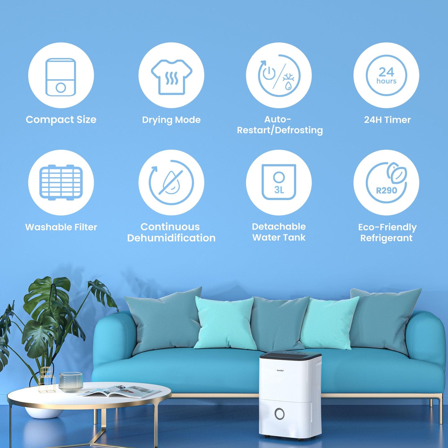 Luftentfeuchter, Entfeuchter 10 l/24 h, Raumgröße ca. 50 m³ (20 m²), LED-Anzeige 