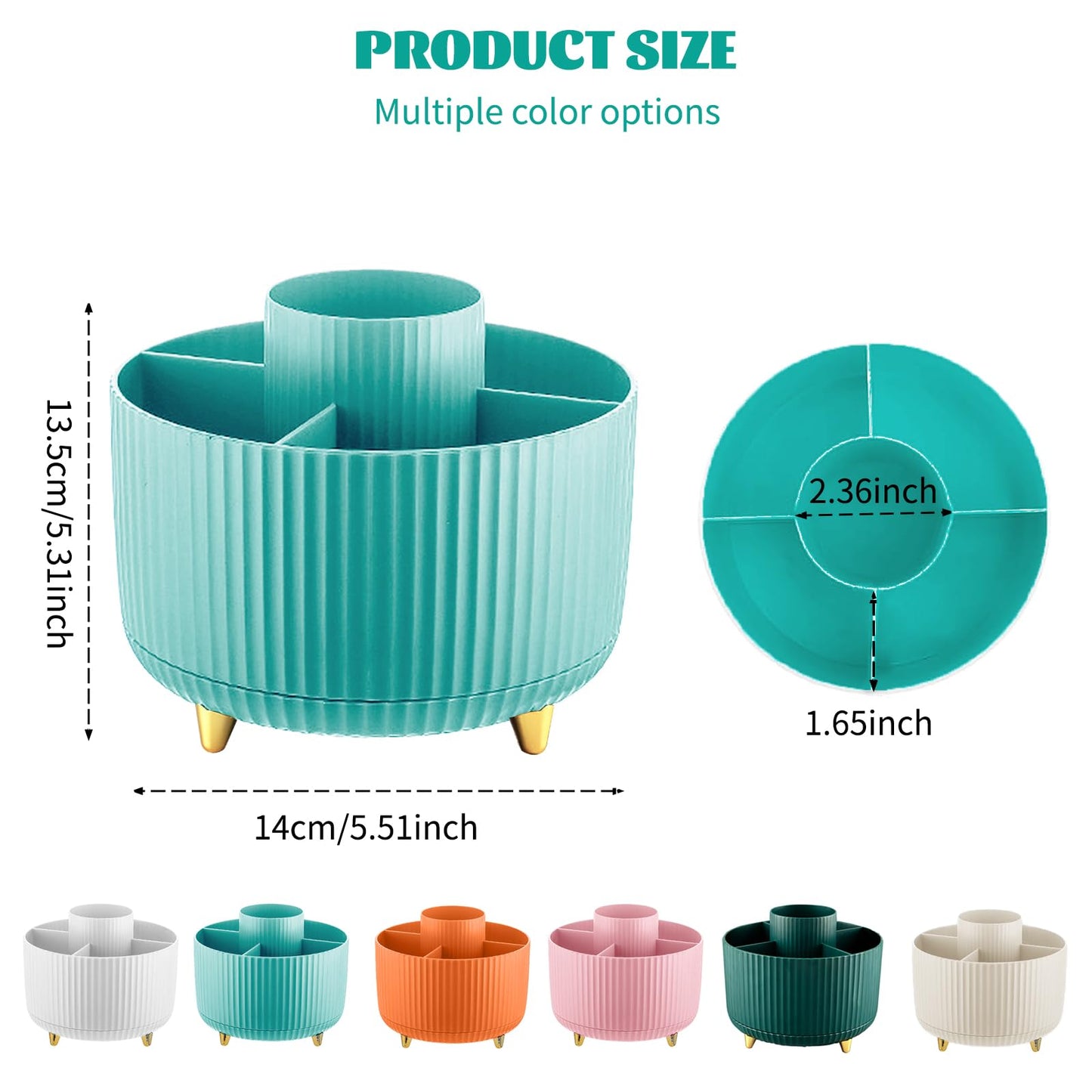 Make up Organizer 360° Drehbar, Pinselhalter Kosmetik Aufbewahrung mit 5 Fächern, Aesthetic Schminktisch Organizers für Zimmer Decor Frisiertisch 