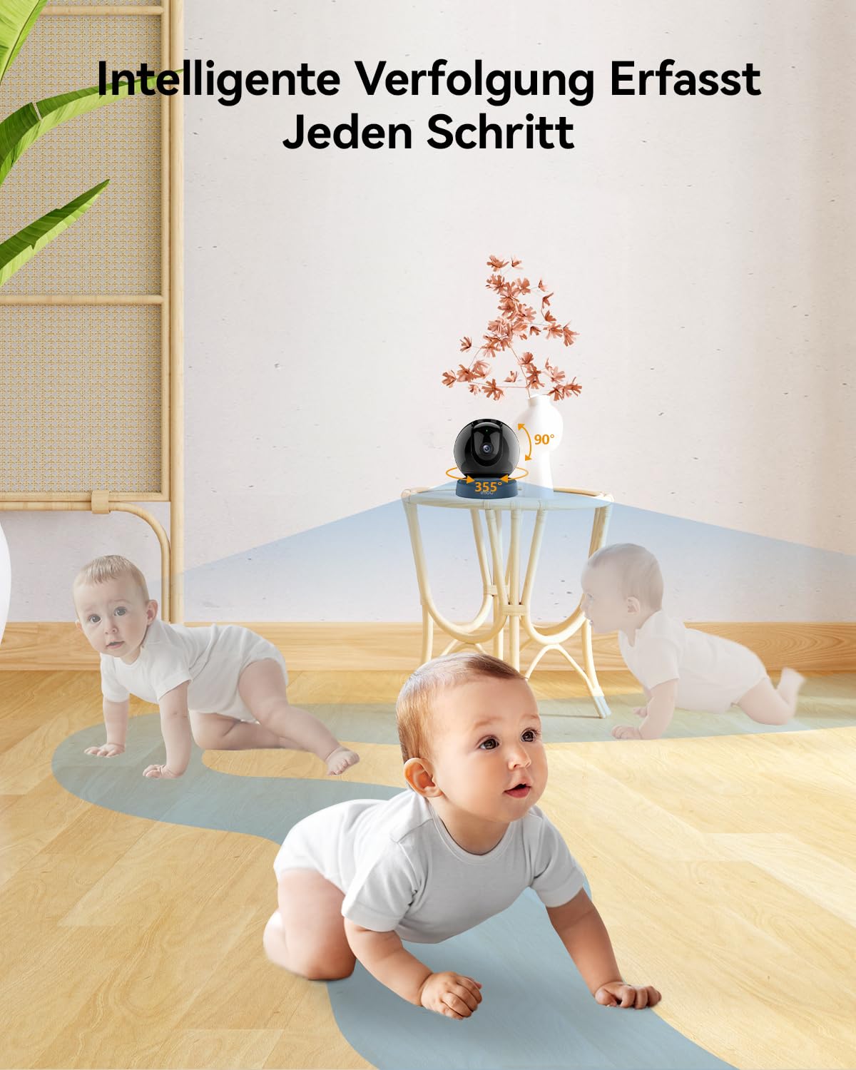 2K Überwachungskamera Innen 355°/70°, 3MP WLAN Kamera Innen 