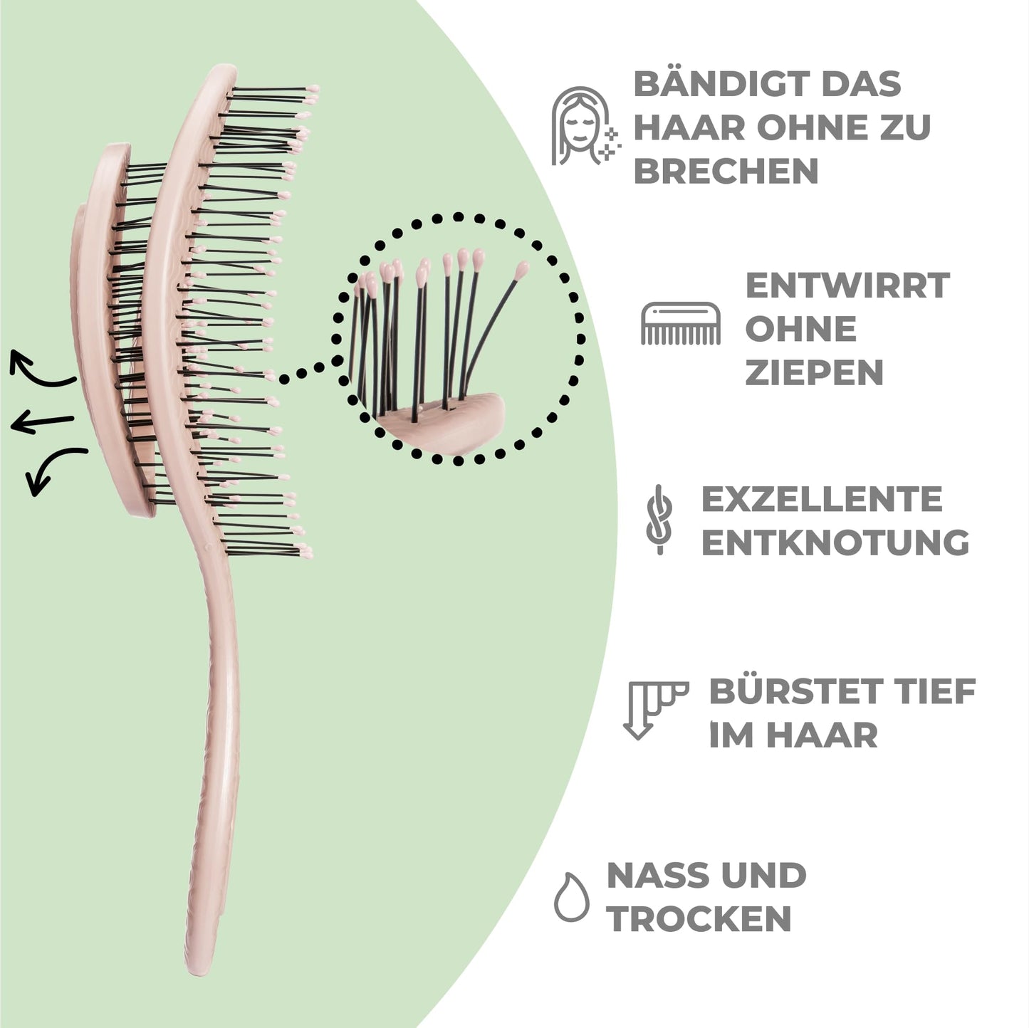 Ninabella Mini Haarbürste ohne Ziepen - Bürste für Reisen - Entwirrbürste für trockenes und nasses Haar - Detangler Bürste