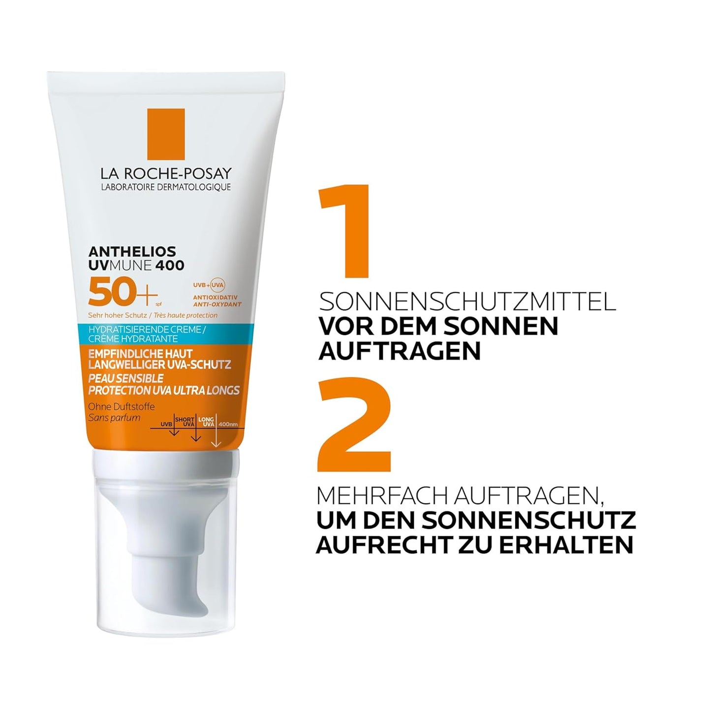 La Roche-Posay ANTHELIOS Feuchtigkeitscreme UVMune 40 für trockene und empfindliche Haut sowie bei Sonnenallergie, LSF 50+, 50 ml 