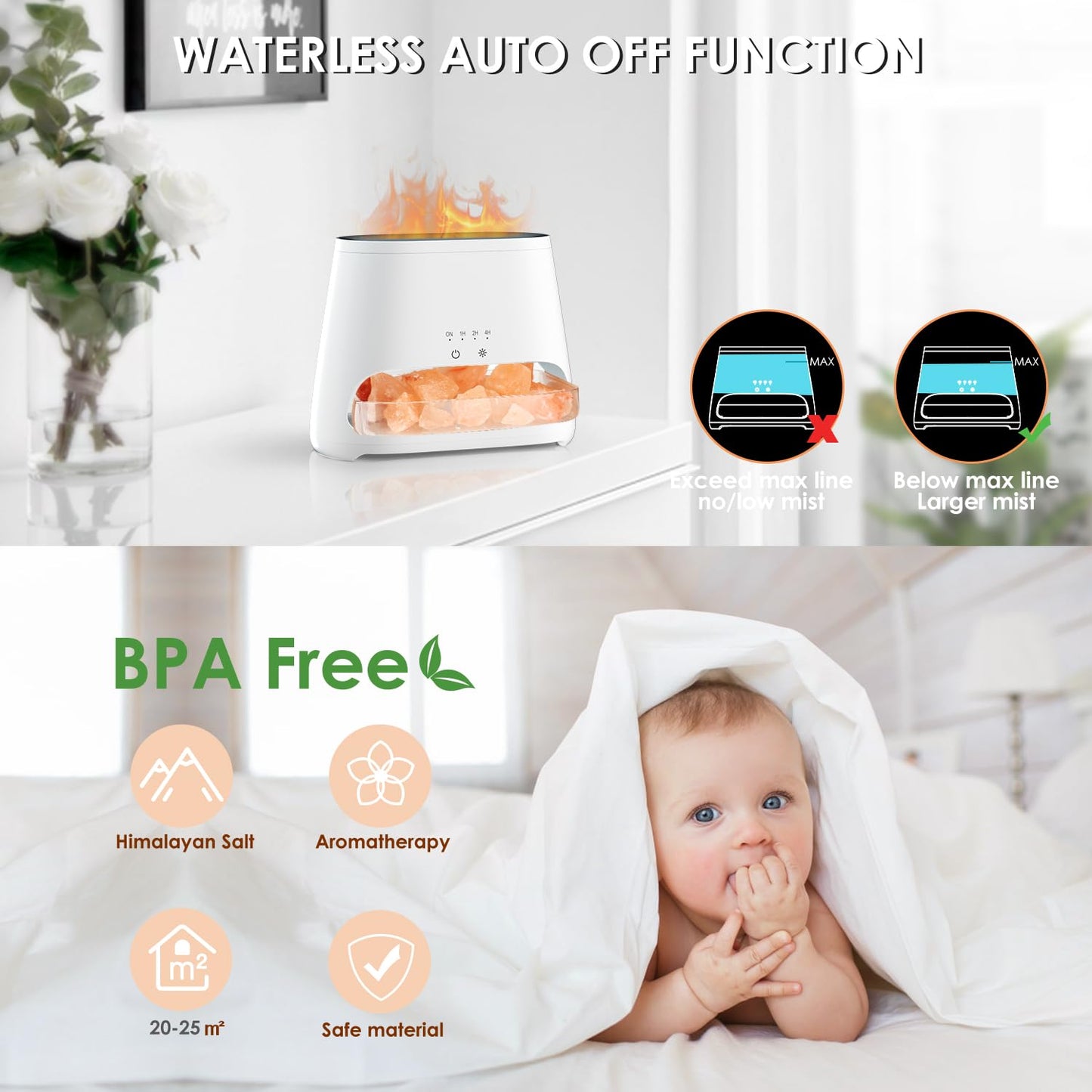 2-in-1 Aroma-Diffusor &amp; Salz-Serie Pakistan Light, Flammeneffekt für ätherische Öle, Luftbefeuchter mit 3 Helligkeitsstufen, 150 ml