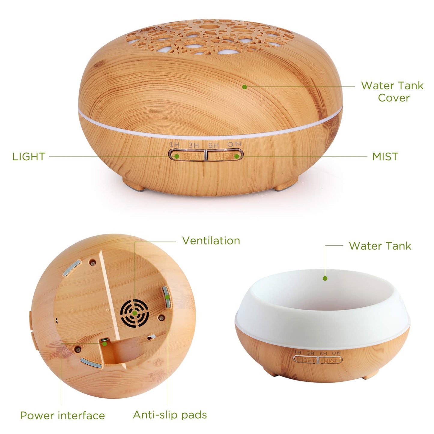 Aroma Diffuser Luftbefeuchter 550ml mit Fernbedienung, Ultraschall Vernebler Duftlampe Öl Diffusor mit 7 Farben LED 