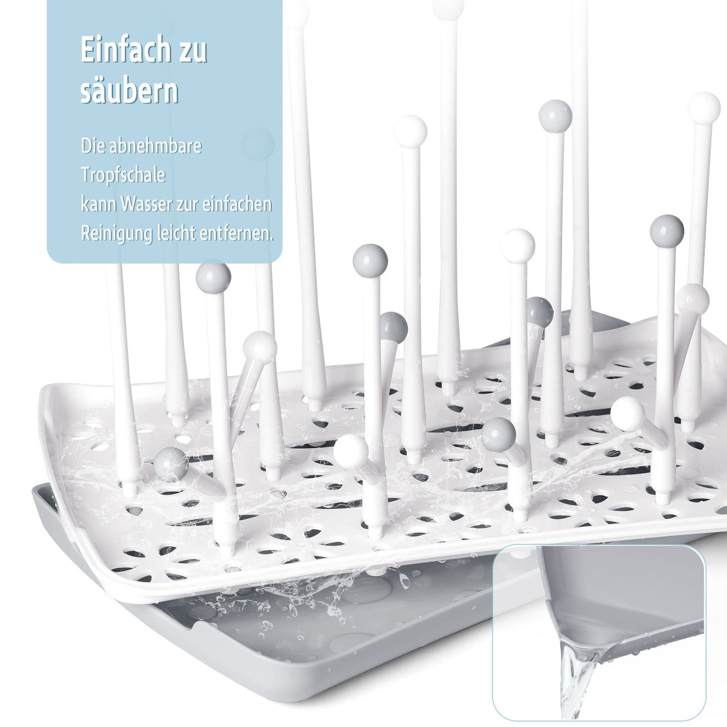 Trockenständer Babyflaschen, Abtropfgestell für Babyflaschen, Flaschen, grauSaudern 