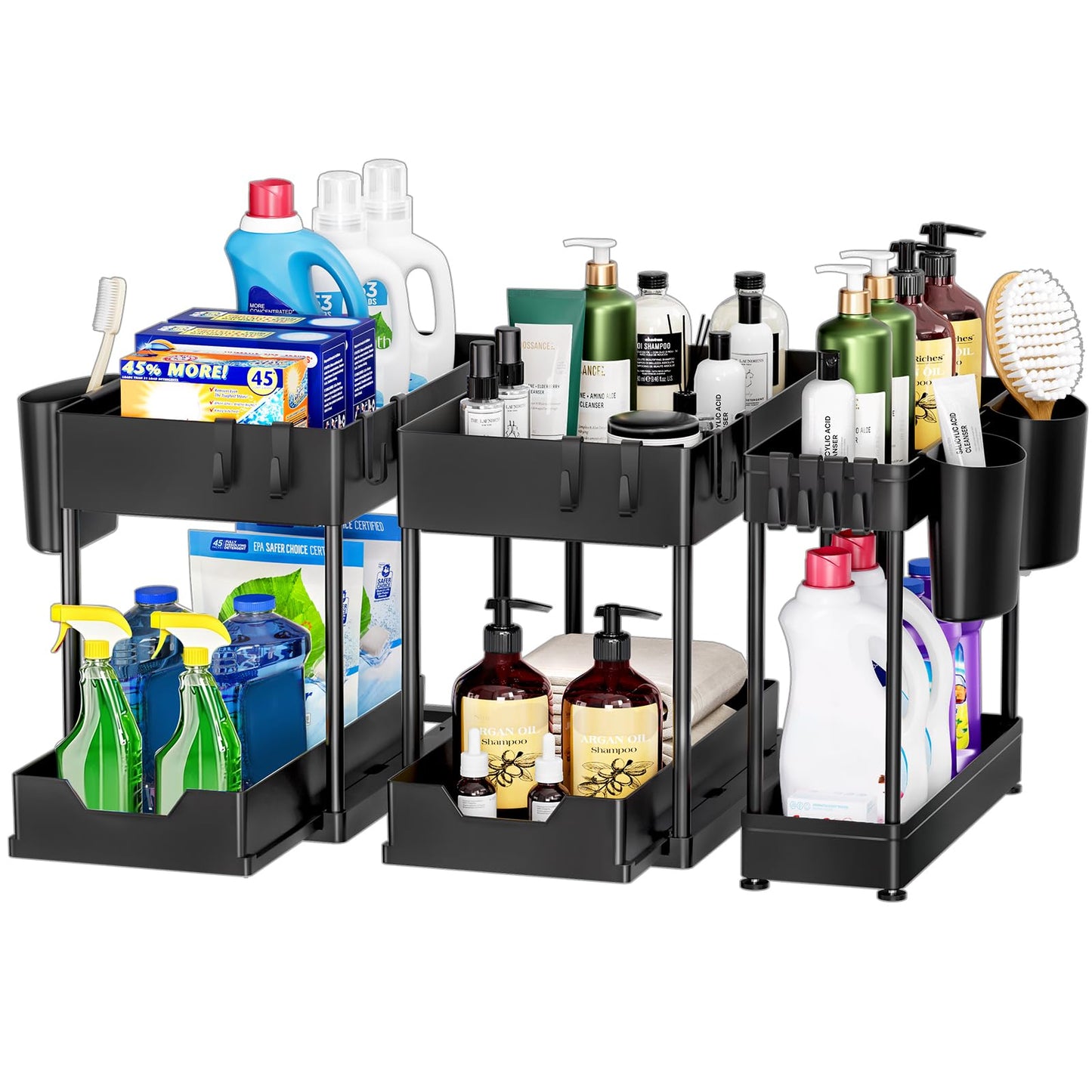 Puricon Unter Waschbecken Regal Spülschrank Organizer, 2 Etagen Standregal Küche Arbeitsplatte Regal Organizer 