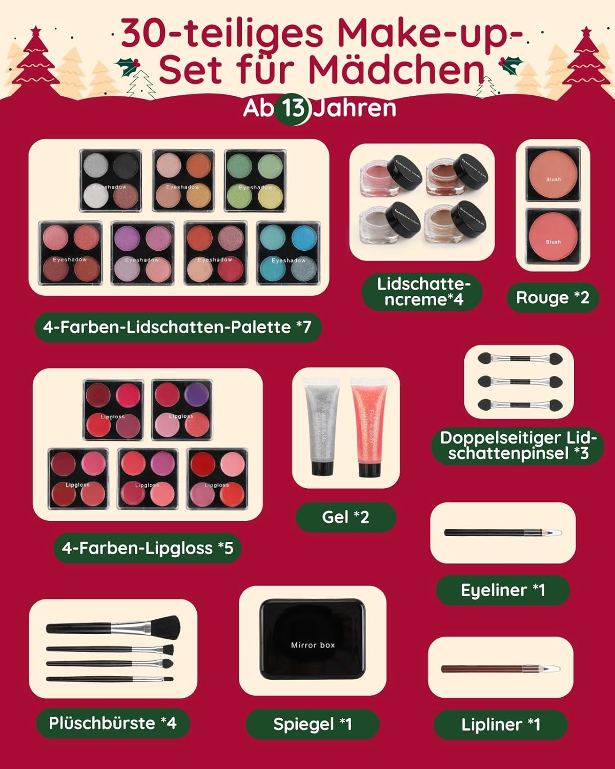 Gleamkid Adventskalender 2024 – Hochwertiger Weihnachtskalender mit 24 Beauty-Momenten und Make-up 