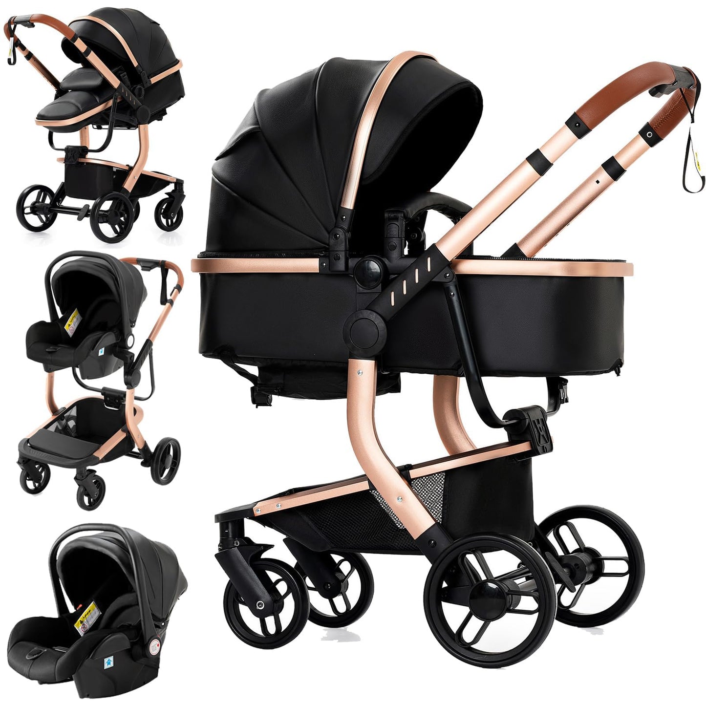 Reenborn 3-in-1 Kinderwagen, Buggy mit zwei umkehrbaren Schiebemodi, Kinderwagen mit Gestell aus Aluminiumlegierung, Babywagen, 3-in-1 Komplettset mit Ein-Klick-Faltmechanismus 