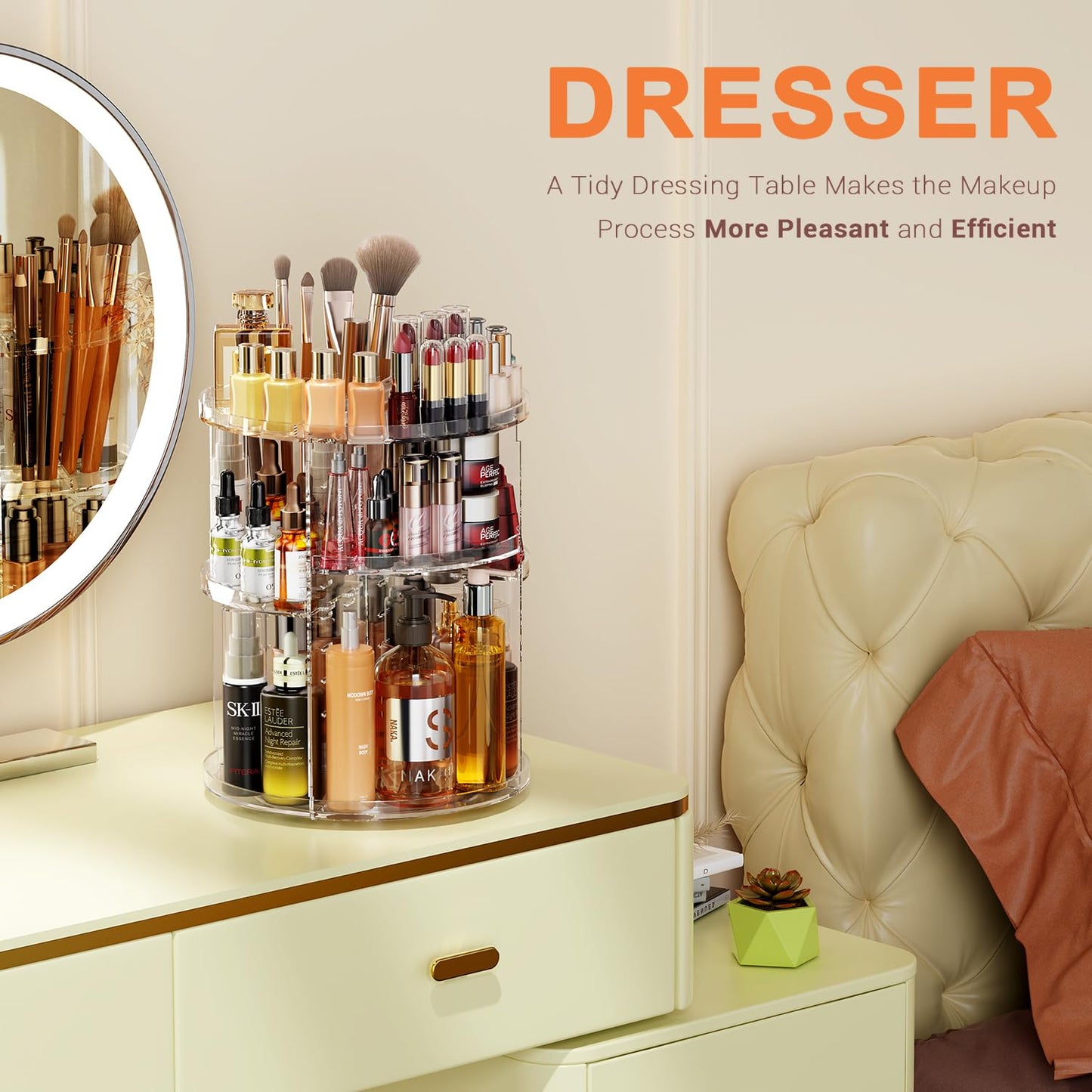 Auxmir Schminktisch Organizer mit 9 einstellbaren Stufen, Make Up Organizer 360° Drehbar, Extra Größer Kosmetik Hautpflege Organisieren 