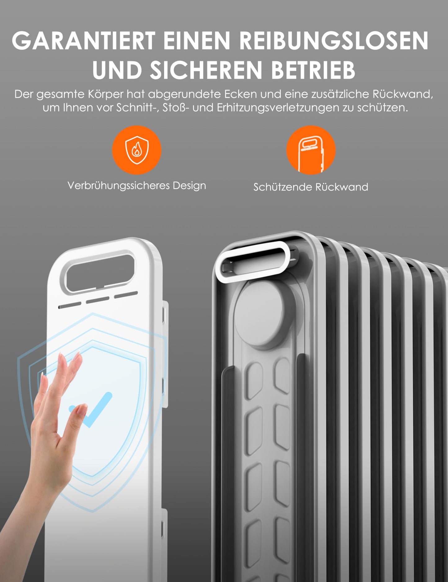 2300W 11 Rippen tragbarer Elektroheizer mit Drehknopfregelung und einstellbarem Thermostat, 3 Heizstufen, Kipp- und Überhitzungsschutz, ultraleicht im Büro &amp; Zuhause