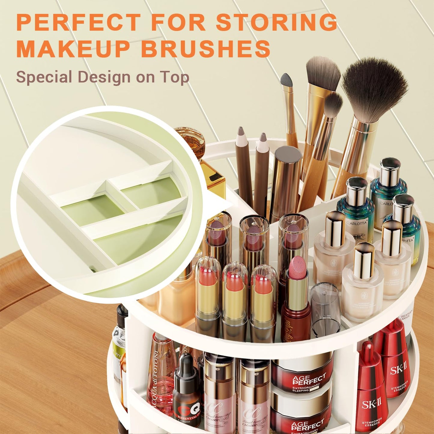 Auxmir Schminktisch Organizer mit 9 einstellbaren Stufen, Make Up Organizer 360° Drehbar, Extra Größer Kosmetik Hautpflege Organisieren 