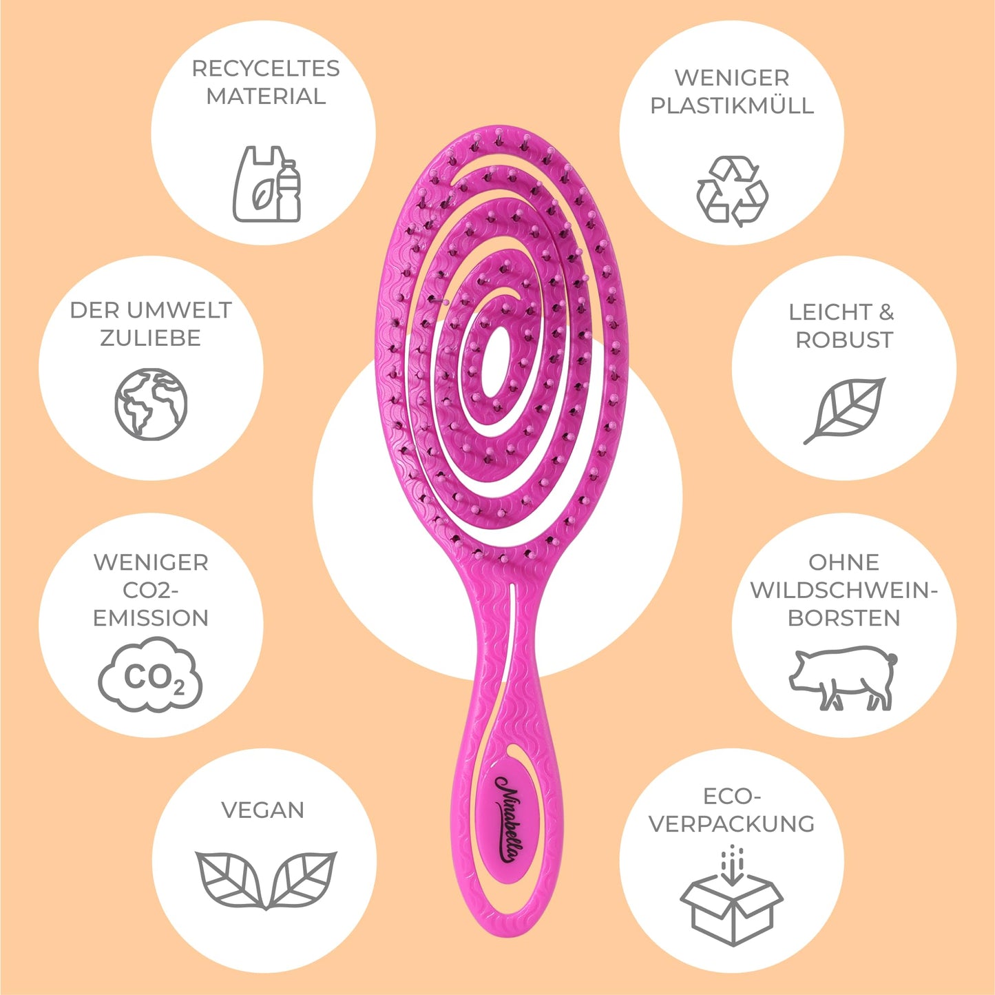 Ninabella Mini Haarbürste ohne Ziepen - Bürste für Reisen - Entwirrbürste für trockenes und nasses Haar - Detangler Bürste