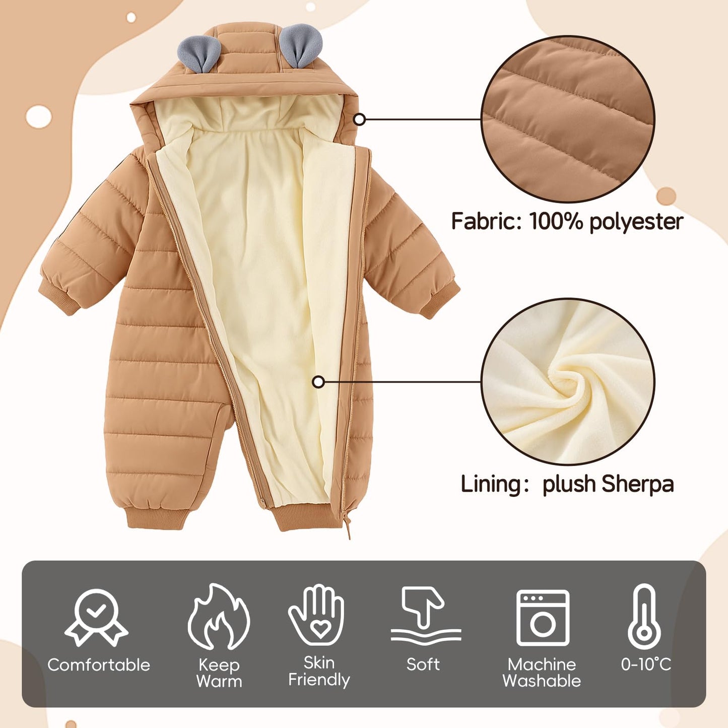 JiAmy Baby Overall Winter, Schneeanzug Baby Jungen Mädchen, Warm Outfits Mit Kapuze