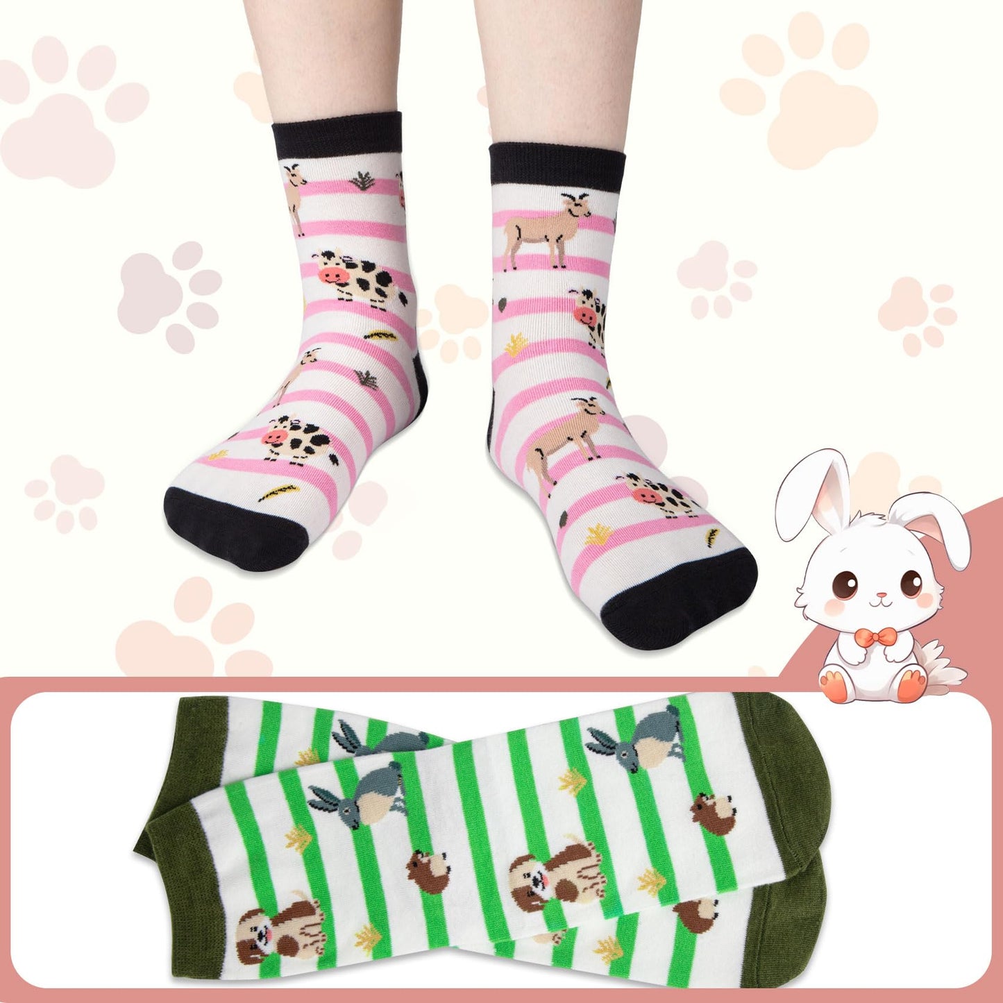 Chalier Cozy 5 Paar Damen Socken Hunde Katzen Motiven, Baumwolle