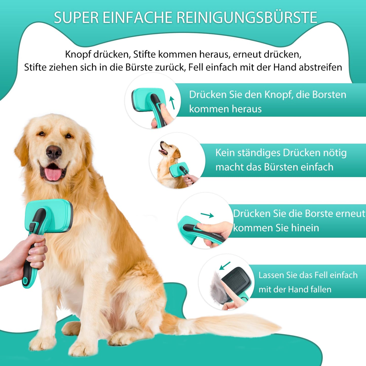 Hundebürste für Hunde und Katzen, selbstreinigend, Katzenbürste für Unterwäsche und Fell 