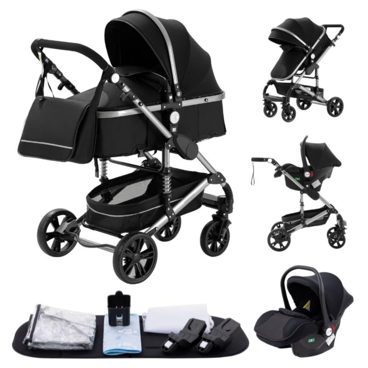 YAZOCO kinderwagen 3 in 1 Buggy Babybett Komplett Set Einem Klick Zusammenklappbarer Kinderwagen, KombiKinderwagen Aluminiumrahmen für Neugeborene 