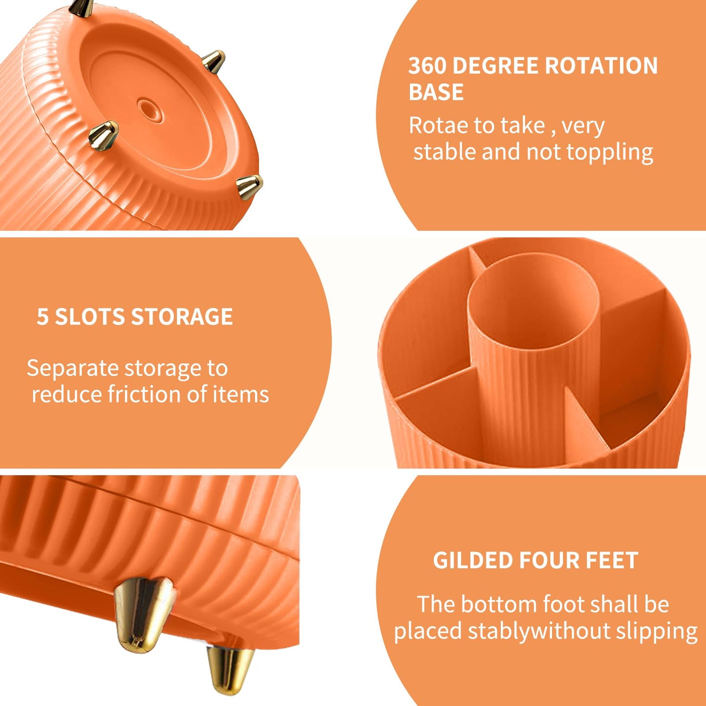 Make up Organizer 360° Drehbar, Pinselhalter Kosmetik Aufbewahrung mit 5 Fächern, Aesthetic Schminktisch Organizers für Zimmer Decor Frisiertisch 