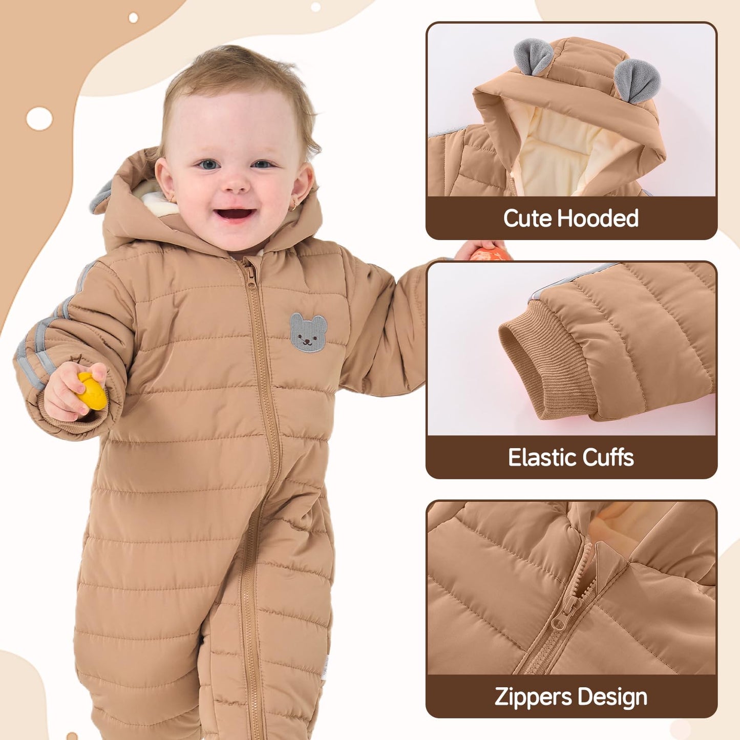 JiAmy Baby Overall Winter, Schneeanzug Baby Jungen Mädchen, Warm Outfits Mit Kapuze