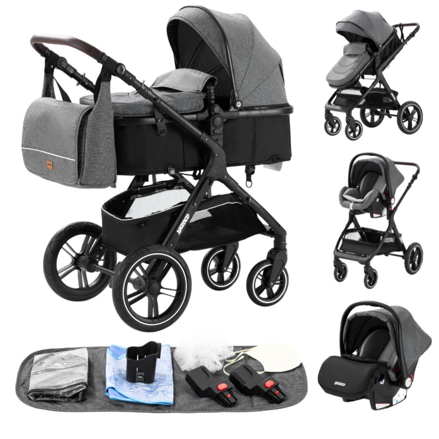 YAZOCO kinderwagen 3 in 1 Buggy Babybett Komplett Set Einem Klick Zusammenklappbarer Kinderwagen, KombiKinderwagen Aluminiumrahmen für Neugeborene 