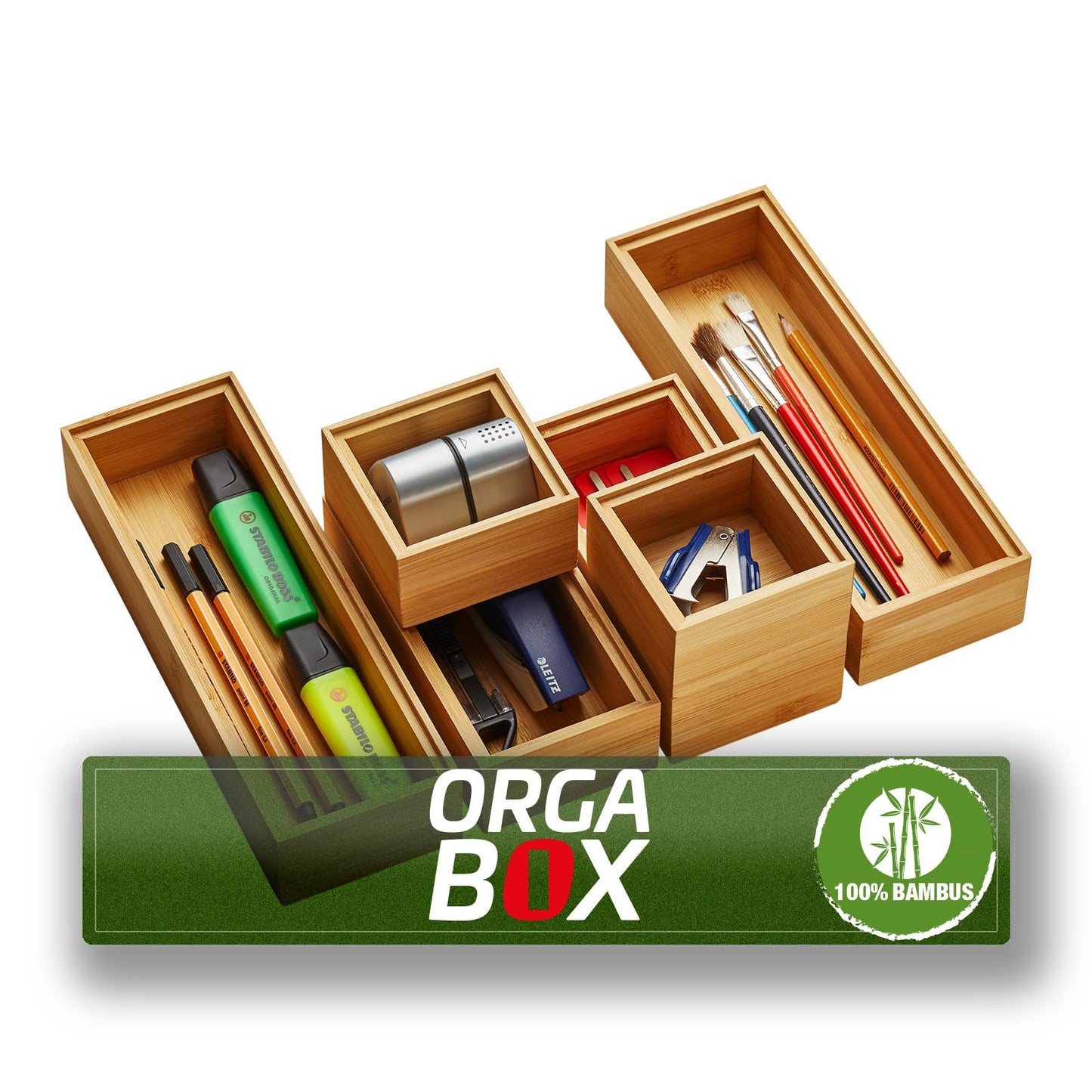 Orga-Box Schubladen-Organizer BAMBUS Aufbewahrungsbox 6 teilig 