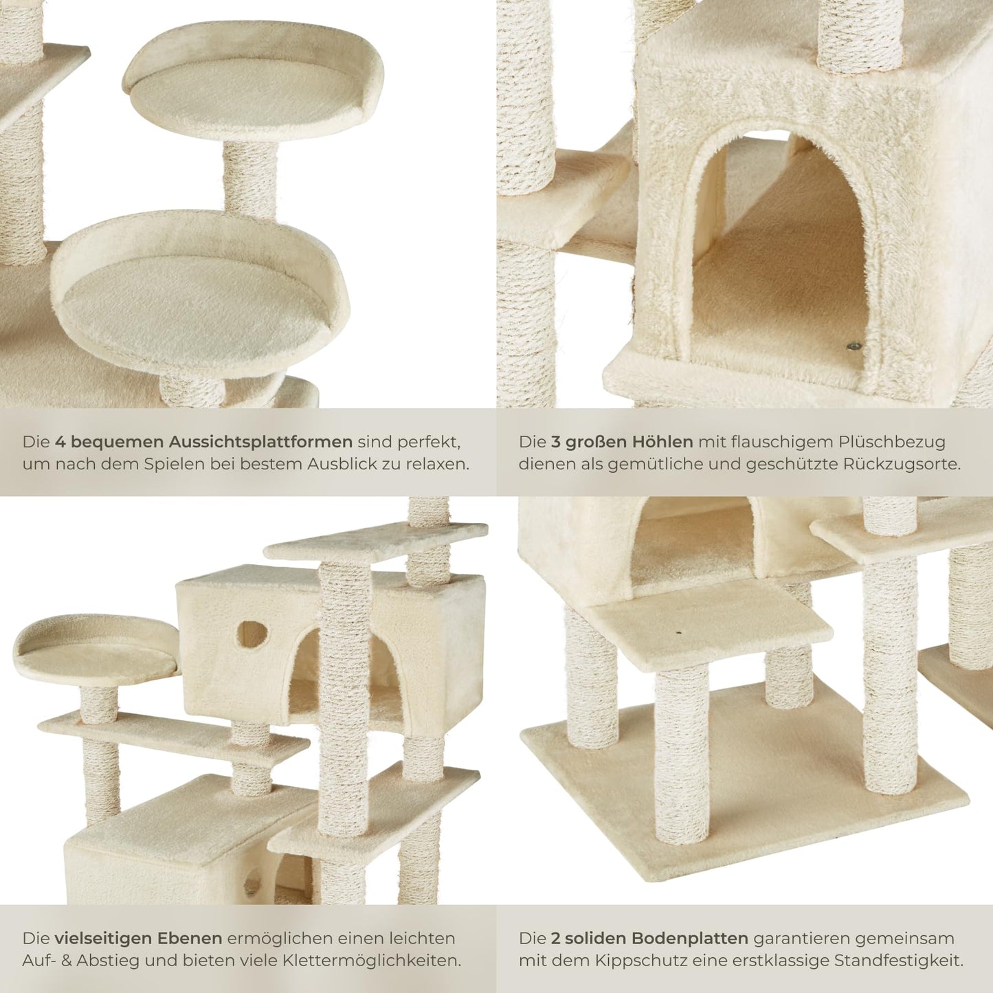 tectake® Katzen Kratzbaum mit Zubehör für Katze groß XXL, Spielturm mit Kratzsäule 
