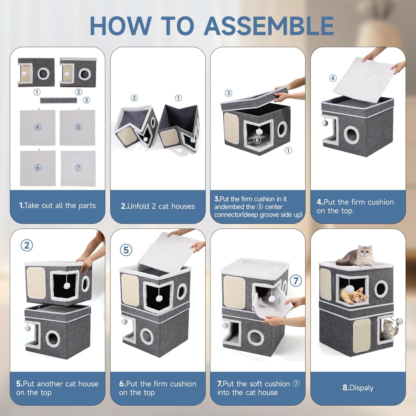 Faltbares Katzenhaus, mit Kratzbrett und Spielball, Katzenhaus Höhle für kleine und mittlere Haustiere 