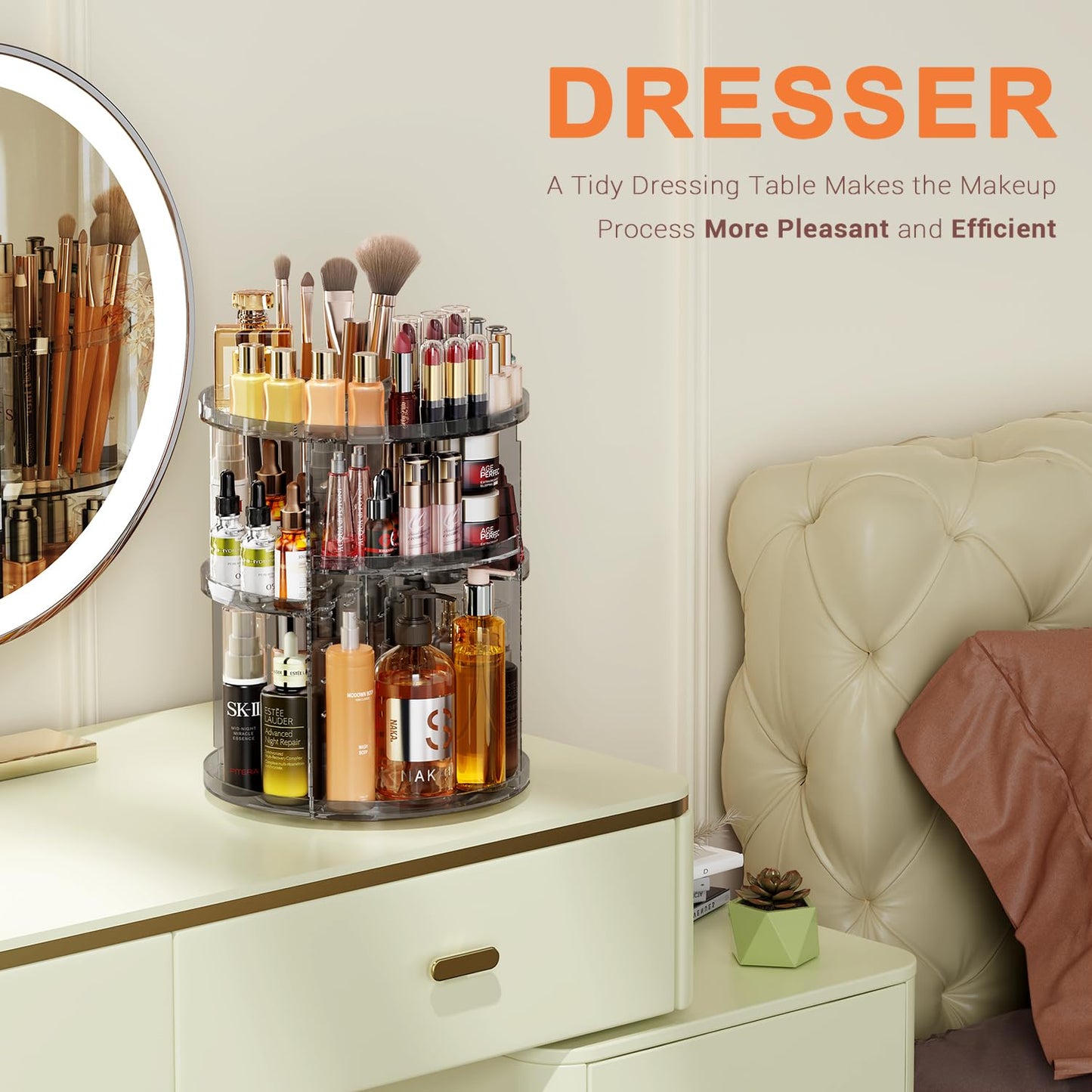 Auxmir Schminktisch Organizer mit 9 einstellbaren Stufen, Make Up Organizer 360° Drehbar, Extra Größer Kosmetik Hautpflege Organisieren 