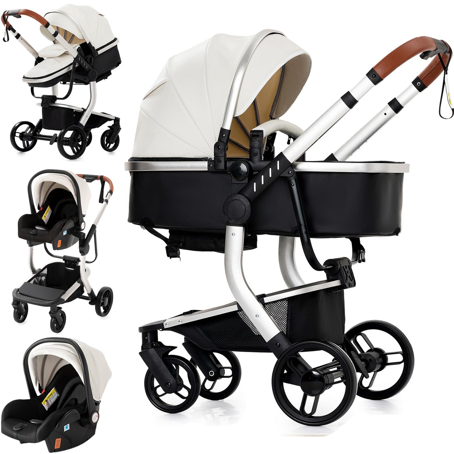 Reenborn 3-in-1 Kinderwagen, Buggy mit zwei umkehrbaren Schiebemodi, Kinderwagen mit Gestell aus Aluminiumlegierung, Babywagen, 3-in-1 Komplettset mit Ein-Klick-Faltmechanismus 