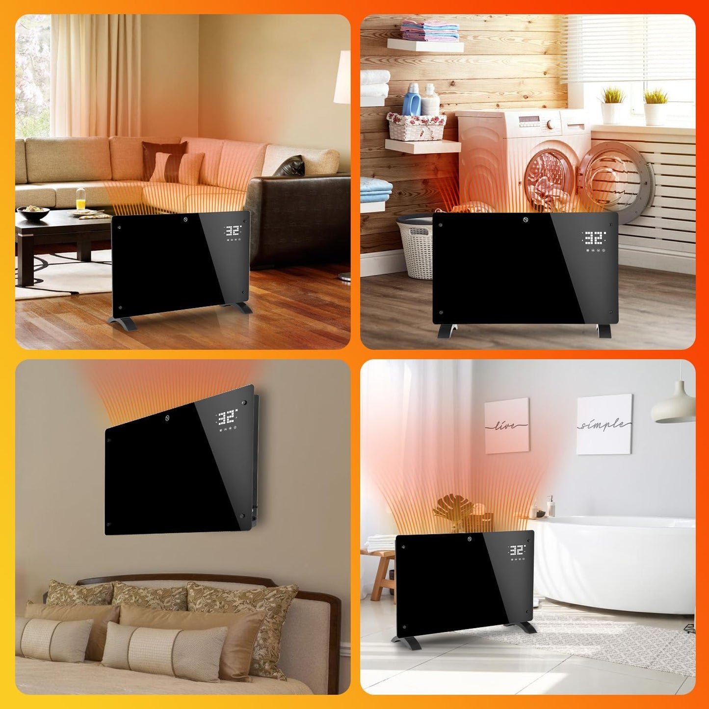 Fiqops Ölradiator 2500 W, energiesparend mit 11 Heizrippen, 3 Heizstufen, Thermostat, WLAN-App und Fernbedienung, Digitalanzeige