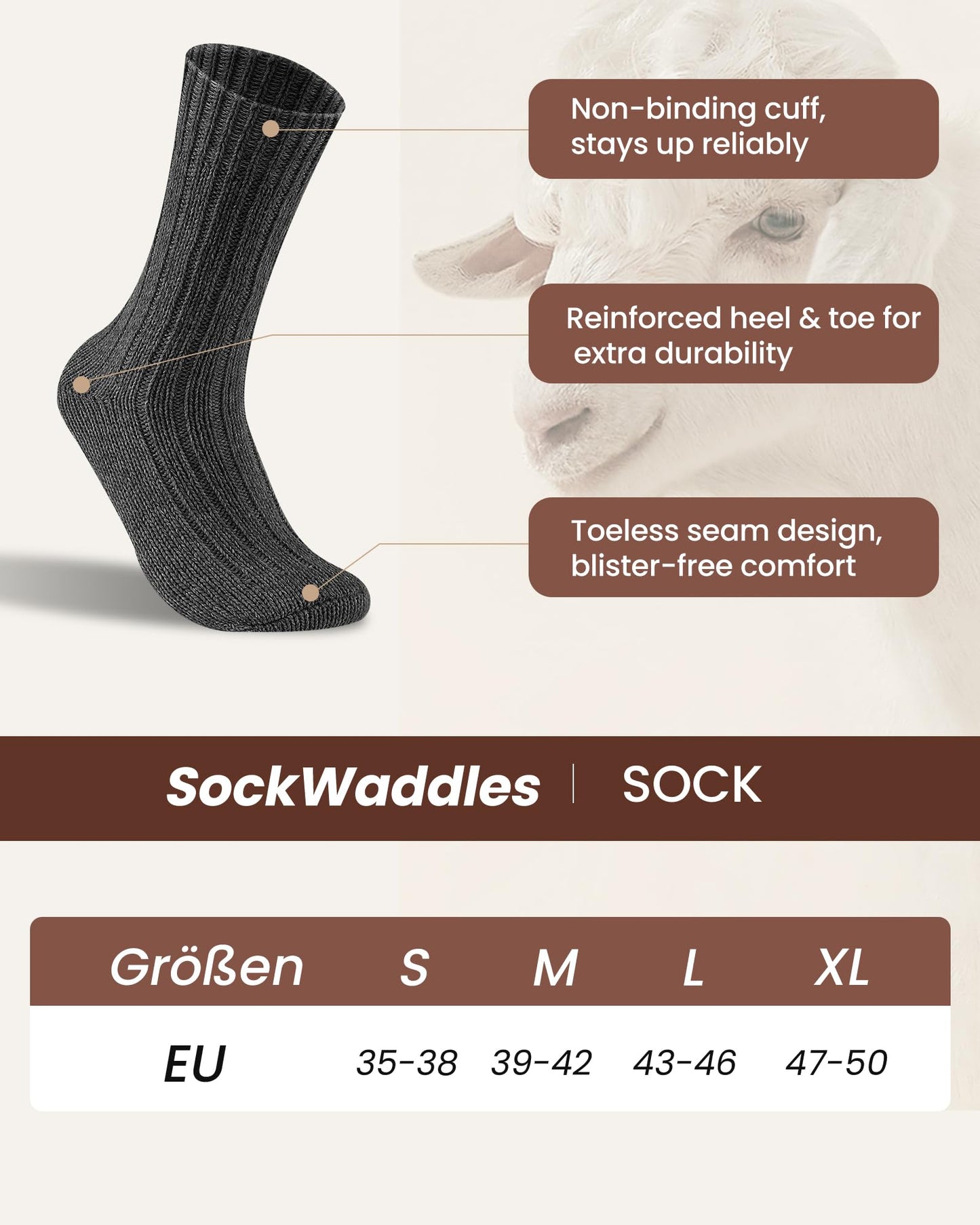 4 Paar Alpaka Socken für Herren Damen, atmungsative Thermosocken Extra Warm, Dicke Wintersocken mit Alpakawolle 