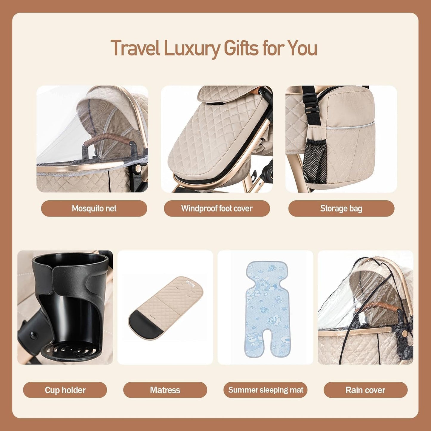 3-in-1 Kinderwagen-Set mit Sitz und faltbarem Babybett, verstellbare Liegeposition, bis 15 kg, 0-3 Jahre 